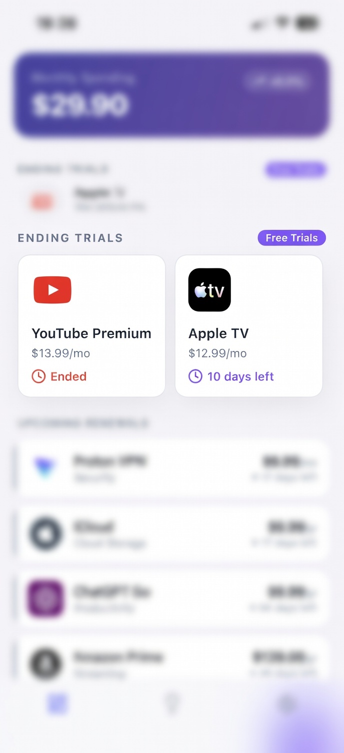 Free trial tracking screen in Substract